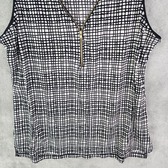 Women's Black & White Worthington Sleeveless V-Neck Top Zip-Front Size L - Picture 4 of 12